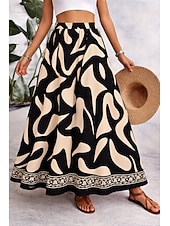 abordables Faldas gráficas-Mujer Falda de vacaciones Elegante Moda Casual Maxi Alta cintura Faldas Floral Graphic Bolsillo Estampado Microelástico Diario Playa Negro Caqui Verano