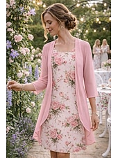 economico Abito Boho-Per donna Insieme del vestito Abito a trapezio Elegante Vacanza Floreale Grafico Stratificato Stampato Abito Midi Manica 3/4 Girocollo Quotidiano Vacanza Blu Rosa Verde Estate Primavera Vestibilit