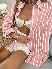voordelige Strepen- en Geometrische Blouses-Dames Blouse Knop Afdrukken Gestreept Stijlvol Casual Lange mouw Overhemdkraag Normale tops Dagelijks blauw Blozend Roze Groen Zomer Lente Herfst