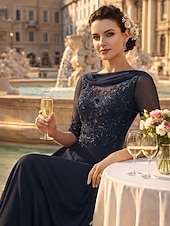 tanie Kombinezony mamy-Suit Sięgająca podłoża Sukienka dla matki panny młodej Rękaw 1/2 Lejący się dekolt Elegancja Formalny Gość weselny Koronka Rozciągliwy szyfon z Cekin Haft nakładany