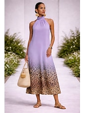 Χαμηλού Κόστους Τέχνη και Σχεδίαση Φορέματα-Γυναικεία Φόρεμα μέχρι το γόνατο Καθημερινό φόρεμα Φορέματα σιφόν Φόρεμα ριχτό από τη μέση και κάτω Boho Chic Φορέματα Βοημία Διακοπές Τροπικό Παραλία Αργίες Ημερομηνία Κανονικό Ombre Γραφική Λεοπάρ