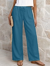 tanie Statki-Damskie Lniane spodnie Spodnie Spodnie codzienne Letnie spodnie Urlop Moda Podstawowy Pełna długość Średia talia Równina Ściągana na sznurek Elastyczny pas Prosta noga Lekki Oddychający Nieelastyczny