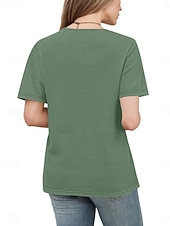 abordables Plain tee-Women's Eyelet Top T Shirt Tee Top Solid Color Fashion Classic Casual Short Sleeve Crew Neck Regular Tops Daily Going out Weekend Black Red Navy Blue Khaki Summer Spring