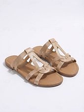 economico Women-Women's Chic Nude Snake Print Flat Sandals - Strappy Boho Slide Sandals with Interlocking Knot Design for Poolside Vacations, Summer Beach Travel &amp; Resort Wear