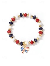 cheap Accessories-Women's Alloy &amp; Acrylic Patriotic Charm Bracelet, Stretch Beaded Bracelet in Multi Pendant Styles for America 250th Celebration, Independence Day and Daily Casual Wear