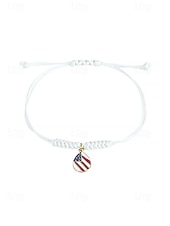 cheap Accessories-Unisex Alloy &amp; Polyester Adjustable USA Flag Bracelet, Multi-Color Patriotic Charm Rope Bracelet for America 250th Anniversary, Independence Day, Casual Wear, Travel and Vacation Styling