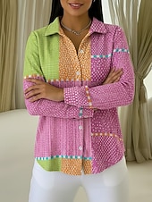  Femmes Chemise gaufrée Chemisier Boutons Imprimé Géométrique Vacances Quotidien Occasionnel manche longue Col de chemise Hauts Réguliers Quotidien Extérieur Fête Rose Claire Été Printemps Automne