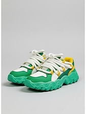 economico Sneakers da donna-Sneaker Chunky Blocco Colorato Verde e Bianco da Donna per Mardi Gras con Lacci in Cordoncino – Scarpe Platform Vivaci per Carnevale Feste anni '90 e Moda Urbana