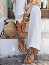 cheap Women-Women's Boho Wedge Sandals - Elegant Criss-Cross Strappy Platform Espadrilles with Ankle Buckle for Outdoor Vacations, Summer Garden Parties &amp; Resort Wear