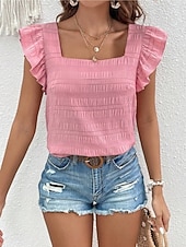 economico Bluse Eleganti-Per donna Camicia Blusa Maglietta senza maniche Volant Semplice Elegante Classico Moderno Senza Maniche Collo quadrato Top Regolari Quotidiano Ferie Uscire Blu Nero Bianco Verde Azzurro Estate