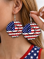cheap Accessories-Women's Acrylic Patriotic Dangle Earrings, Multi-Style Sunflower, Star and Heart American Flag Earrings for USA 250th Anniversary, Independence Day, Casual Wear, Travel and Vacation Styling