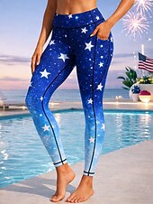 economico Leggings e collant da yoga-Giornata dell'indipendenza Giornata nazionale americana Giorno dell'Indipendenza americana Per donna Leggings casual Leggings da palestra Strato di base inferiore Tasche Bollo Patchwork Pilates