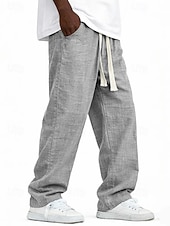 cheap Classic-Men's Linen Pants Trousers Summer Pants Baggy Pants Pocket Elastic Waist Straight Leg Solid Color Comfort Comfortable Full Length Casual Daily Holiday Vacation Fashion Blue Black Inelastic