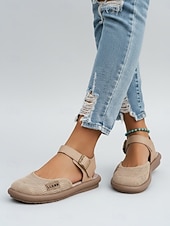 economico Ballerine da donna-Sandali Mary Jane da donna beige in rete – sandali traspiranti e leggeri con cinturino regolabile, scarpe estive casual per viaggi, giardino e uso quotidiano