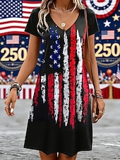 economico Abiti Giorno dell’Indipendenza-Giorno dell'Indipendenza Americana Per donna Mini Abito Vestito T-Shirt Abito a trapezio Casual Quotidiano Vestibilità regolare Grafico Bandiera Americana Manica Corta Scollo a V Blu Nero Rosso