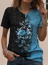 Dames T-shirt Afdrukken Bloemig Grafisch Kleurenblok Klassiek Casual Korte mouw Strakke ronde hals Ronde hals Normale tops Dagelijks Sport blauw Rood Groen Zomer Lente