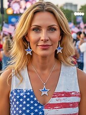 ieftine Accesorii-Set colier și cercei din aliaj pentru femei, modele cu inimioare și stele în mai multe stiluri, bijuterii patriotice, perfecte pentru aniversarea a 250 de ani de la SUA, Ziua Independenței și ținute casual de zi cu zi.