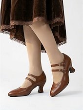 ieftine Victorian și Edwardian-Pantofi cu toc Mary Jane verzi, în stil victorian vintage pentru femei - pantofi eleganți cu toc dublu și barete mici &amp;detalii brogue pentru petreceri cu ceai, evenimente retro &amp;ocazii formale