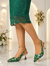abordables Mère de la Mariée/Marié-Escarpins à bride arrière verts fleuris pour femme, ornés d'un talon sculpté ; chaussures élégantes pour la mère de la mariée lors d'un mariage en ville ; escarpins pointus d'inspiration vintage pour