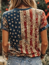 Χαμηλού Κόστους Ημέρα Ανεξαρτησίας Κορυφή-Ημέρα Αμερικανικής Ανεξαρτησίας Γυναικεία Μπλουζάκι Στάμπα Γραφική Γράμμα Αμερικάνικη σημαία Στυλάτο Κλασσικό Καθημερινό Κοντομάνικο Στρογγυλή Ψηλή Λαιμόκοψη Κανονικά μπλουζάκια Καθημερινά Ρουμπίνι