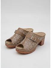 abordables Sandales à glissière-Mules à talon bloc brodées bleues pour femmes - sandales à boucle florale pour brunch, garden-parties et style rétro au quotidien
