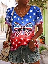  Amerikaanse onafhankelijkheidsdag Dames T-shirt Afdrukken Ombre Grafisch Ster Vintage Stijlvol Klassiek Korte mouw V-hals Normale tops Dagelijks blauw Zomer Lente