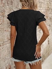 baratos Blusas Elegantes-Mulheres Camisa Social Topo de ilhó Blusa Patchwork Tecido à moda Clássico Moderno Manga Curta Decote V Tops regulares Diário Feriado Para Noite Preto Azul Céu Roxo Claro Laranja Verde Verão Primavera
