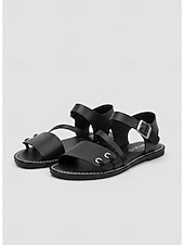 preiswerte Flache Sandalen-Leichte Damen-Sommersandalen – klassische braune flache Sandalen mit Knöchelriemen für Damen, perfekt für Strandbesuche und Alltagsoutfits.