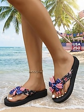  Tongs pour femmes, édition spéciale 250e anniversaire des États-Unis – sandales de plage patriotiques à imprimé floral et nœud drapeau américain, idéales pour le 4 juillet et les vacances. & été