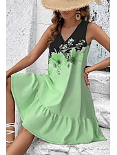 tanie Sukienki kwiatowe-Damskie Sukienka mini Sukienka letnia Sukienka A line Letnie sukienki Codzienny Codzienny Święto Regularny Kwiaty Graficzny Bez rękawów W serek Niebieski Rumiany róż Fioletowy Zielony Lato Wiosna