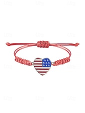 cheap Accessories-Unisex Alloy &amp; Polyester Adjustable USA Flag Bracelet, Multi-Color Patriotic Charm Rope Bracelet for America 250th Anniversary, Independence Day, Casual Wear, Travel and Vacation Styling