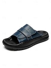 abordables Hommes-Men's Black Double Strap Slide Sandals Open-Toe Comfort Casual Slippers for Resort &amp; Poolside, Beach Vacation, Travel, Seaside Relaxing, Summer Daily Wear and Outdoor Leisure