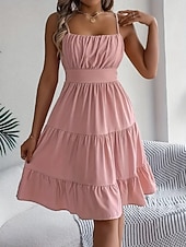 cheap Plain Dress-Women's Knee Length Dress Sundress Casual Dress Slip Dress Elegant Fashion Modern Outdoor Vacation Going out Regular Fit Plain Sleeveless Straps Black Yellow Pink Purple Summer Spring