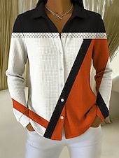  Femmes Chemise gaufrée Chemisier Boutons Imprimé Géométrique Vacances Quotidien Élégant manche longue Col de chemise Hauts Réguliers Quotidien Extérieur Fête Bleu Blanche Violet Orange Vert Ét