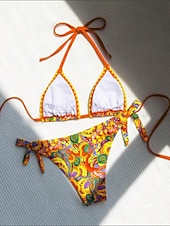 preiswerte Bikini-Sets-Damen Badeanzug Bikini Zweiteilig Freche Unterhose Bademode Schlank Rückenfrei Urlaub Strandbekleidung Blumen Paisley-Muster Neckholder Ärmellos Badeanzüge