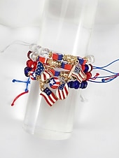 Недорогие Аксессуары-Набор женских браслетов из разных материалов, различные стили, подвески с патриотическим флагом США, регулируемые ремешки, идеально подходит для празднования 250-летия США, Дня независимости и повседневной носки.