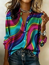  Femmes Chemise Chemise en satin Imprimé Fleuri Graphique Bohème ancien Classique manche longue Col de chemise Hauts Réguliers Quotidien Fête Sortir Bleu Jaune Rose Claire Vert Bleu clair Ét