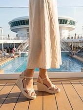 economico Sandali con zeppa-sandali con zeppa espadrillas neri da donna - eleganti tacchi a spillo con cinturino incrociato e fibbia alla caviglia &amp;fascino per vacanze in crociera, cene formali sul ponte &amp;abbigliamento da resort