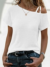 abordables Camiseta lisa-Mujer Camiseta Vintage Elegante Manga Corta Asimétrico Tops regulares Diario Noche Negro Blanco Rosa Verde Ejército Caqui Verano Primavera