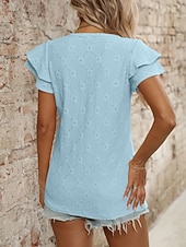 baratos Blusas Elegantes-Mulheres Camisa Social Topo de ilhó Blusa Patchwork Tecido à moda Clássico Moderno Manga Curta Decote V Tops regulares Diário Feriado Para Noite Preto Azul Céu Roxo Claro Laranja Verde Verão Primavera