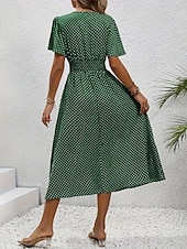 ieftine Rochii florale-Pentru femei Rochii Midi Rochie casual Rochie imprimata Elegant Modă Modern În aer liber Vacanță Ieșire Fit regulat Buline Manșon scurt În V Albastru piscină Negru Galben Roz Îmbujorat Vară Primăvară