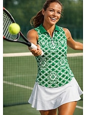 cheap Women's Shirt-Women's Geometric Floral Tops Sport Shirt Golf Polo Shirt Tennis Shirt Sleeveless Zipper Floral UPF50+ UV Resistant High Elasticity Moisture Wicking Breathable Volleyball Tennis Golf Turndown Polo