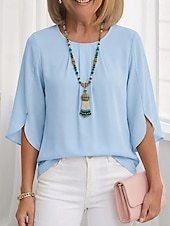 voordelige Effen Blouses-Dames Blouse Chiffon-topjes Met ruches Effen Actief Stijlvol Halve mouw Strakke ronde hals Normale tops Dagelijks Feestdagen Uitgaan Zwart Wit Lichtgroen Wijn Marineblauw Zomer Lente