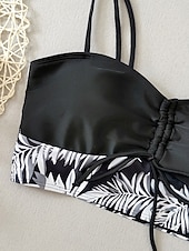 baratos Tankinis-Mulheres Roupa de Banho Tankini Cavado roupa de banho Patchwork Férias Roupa de Praia Gráfico Decote Redondo Sem Manga Fatos de banho