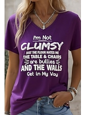  γυναικείο μπλουζάκι αστείο χιούμορ αποσπάσματα γραφικό γράμμα κομψό κλασικό casual κοντομάνικο ντεκολτέ με V μακριά μπλουζάκια καθημερινά έξοδος Σαββατοκύριακο λευκό μωβ πορτοκαλί καλοκαίρι άνοιξη