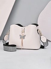 baratos Malas com Alça-Bolsa transversal feminina em couro sintético com alça ajustável, pingente de borboleta, bolsa casual chique multicolorida para uso diário, deslocamento para o trabalho e passeios de férias.