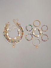 cheap Women's Necklace-Women's Multi-Layer Beaded Necklace and Bracelet Set with Starfish Pendant – Alloy Material, Bohemian Style, Colorful, Perfect for Vacation, Beach and Daily Casual Wear