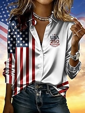  Giorno dell'Indipendenza Americana Per donna Camicia Camicia in raso Camicia button-down Camicia casual Stampato Grafico Bandiera Classico Casual Manica Lunga Colletto a Camicia Top Regolari