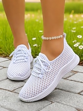 זול סניקרס לנשים-בגדי ריקוד נשים קזו'אל יומי בבית רצועות שטוח בוהן עגולה ספורטיבי יום יומי נוחות רשת לואפר ניאון צהוב שחור לבן