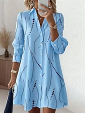 ieftine Rochie Artă și Design-Pentru femei Rochii Lungime Genunchi Rochii Tip Cămașă Vacanță Gril pe Kamado Casual Plajă Fit regulat Grafic Buline Abstract Manșon Lung Rever Albastru piscină Alb Roz Îmbujorat Mov Vară Primăvară